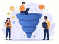Illustration du funnel d’admission montrant un parcours candidat structuré en étapes clés.